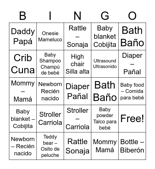 Baby Shower Bingo Card