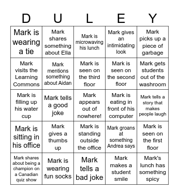 DULEY BIRTHDAY BINGO Card