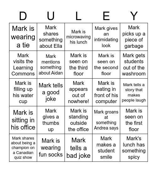 DULEY BIRTHDAY BINGO Card
