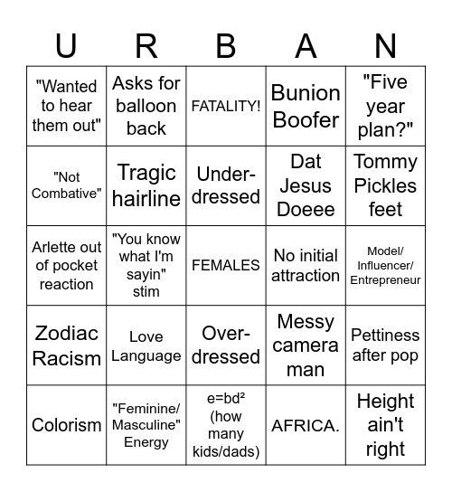 Wednesday Night Mess Bingo Card