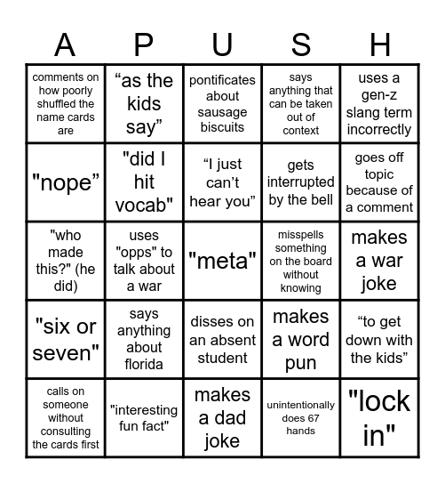 ap us history bingo Card