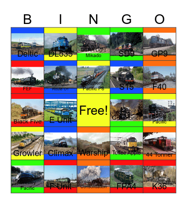 Heritage Railroads that I would like to visit one day Bingo Card