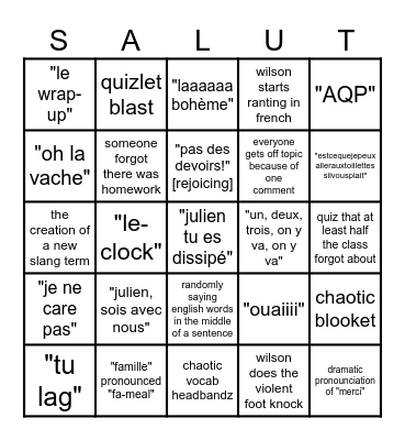 french V honors bingo Card