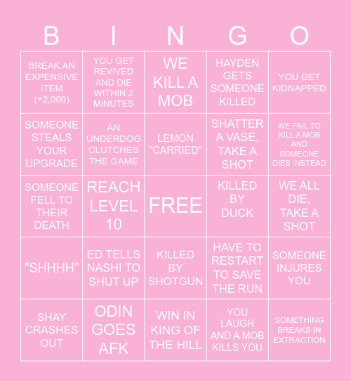 PG REPO BINGO Card