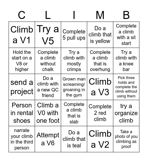 CLIMB Bingo Card