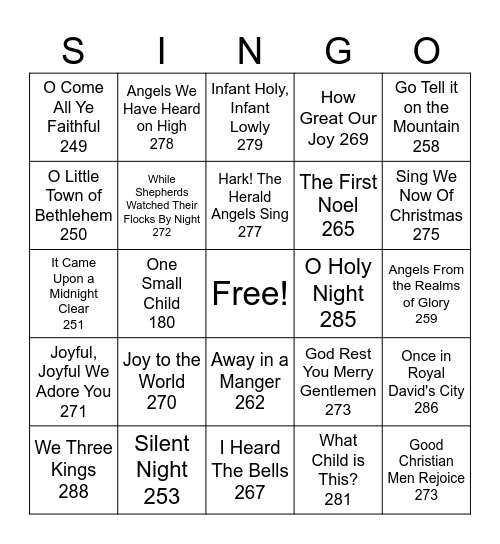 CHRISTMAS HYMN SINGO Bingo Card