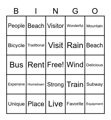 Your Hometown Bingo Card