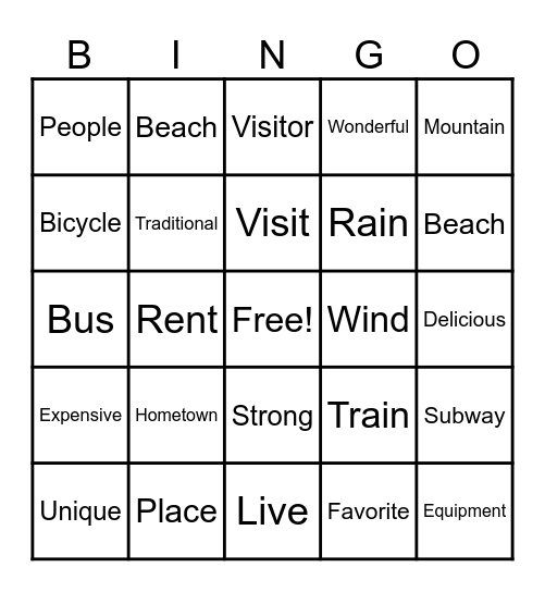 Your Hometown Bingo Card