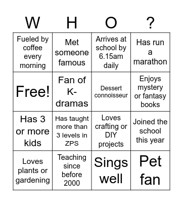 WHO'S WHO? Bingo Card