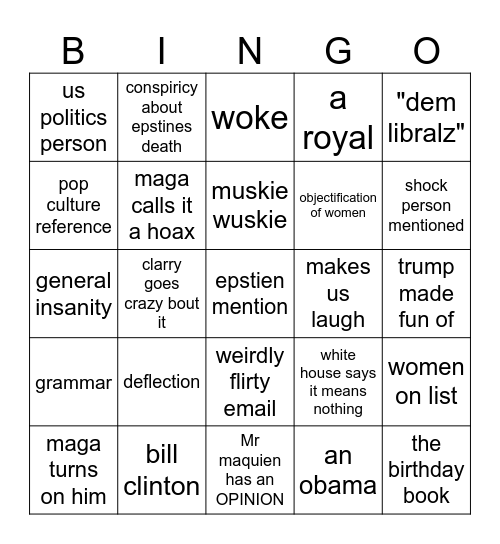 Epstien bingo Card