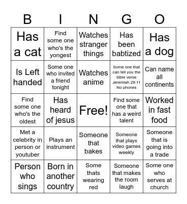 Friends giving Bingo Card