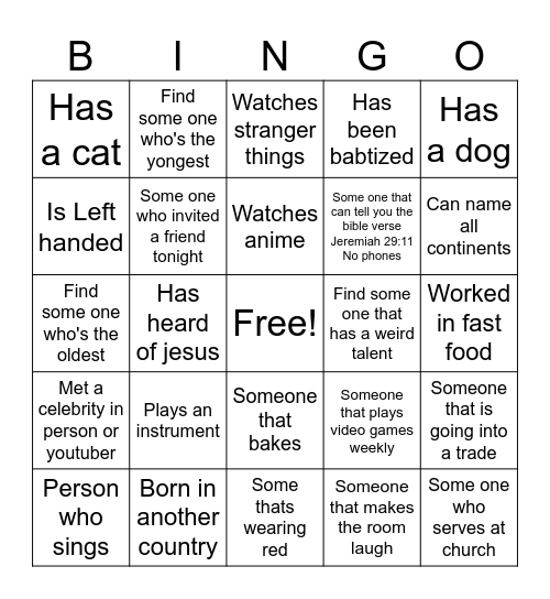 Friends giving Bingo Card
