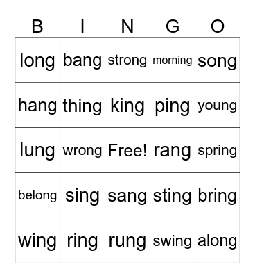 Lesson #51, ng Bingo Card