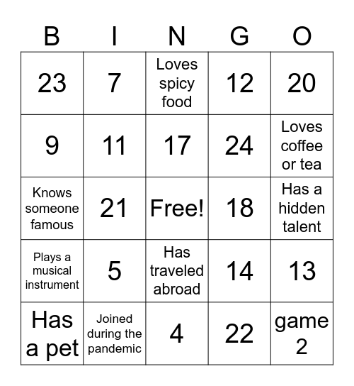 IP Team Bingo Game Bingo Card