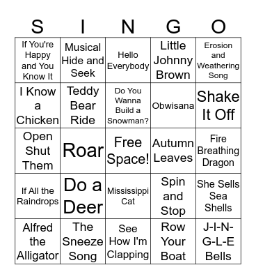 Shankar's Songs Bingo Card