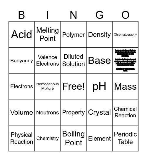 Chemistry Bingo Card