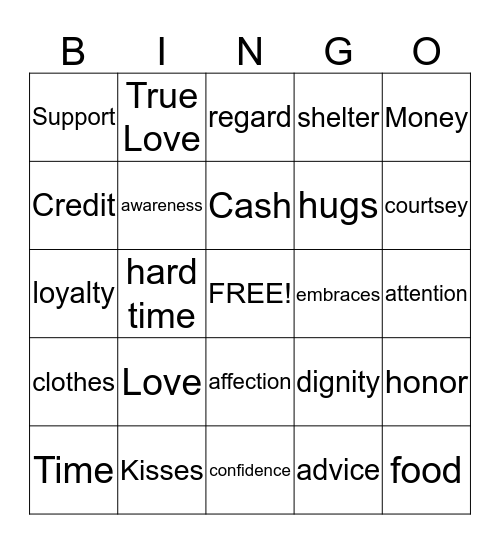 Parents Will Always Give Their Child.... Bingo Card