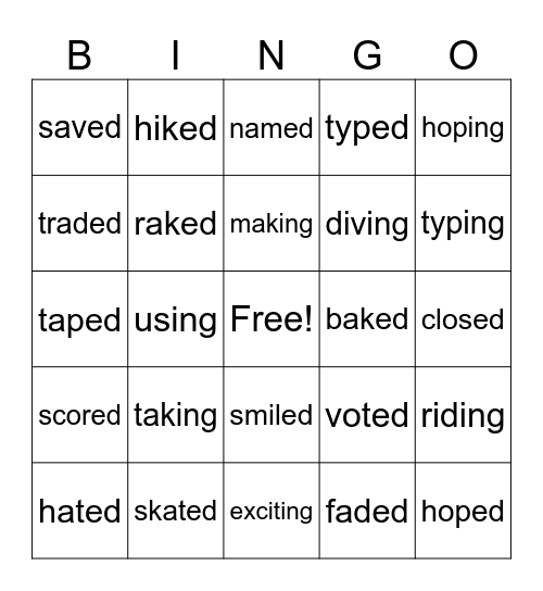 Dropping the e Bingo Card