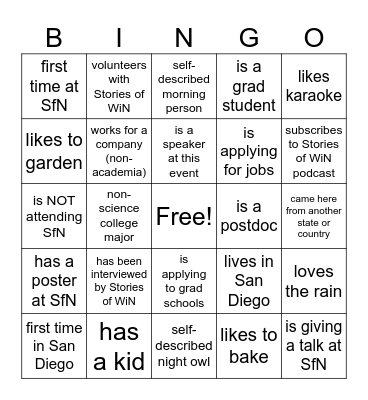 Stories of WiN Symposium Bingo Card