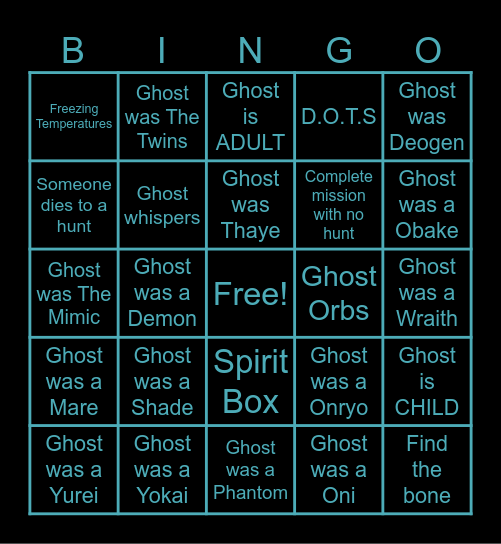 PhasmophobiaB Bingo Card