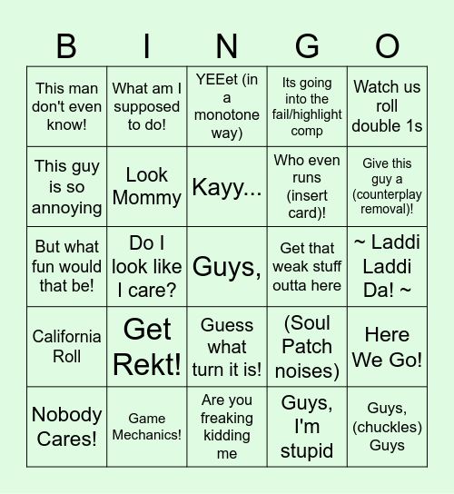 Fry Bingo Card