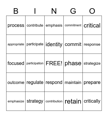 Vocabulary Bingo Card