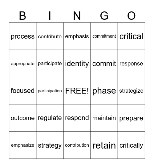 Vocabulary Bingo Card