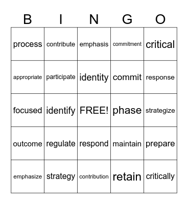 AVID Vocabulary Bingo Card