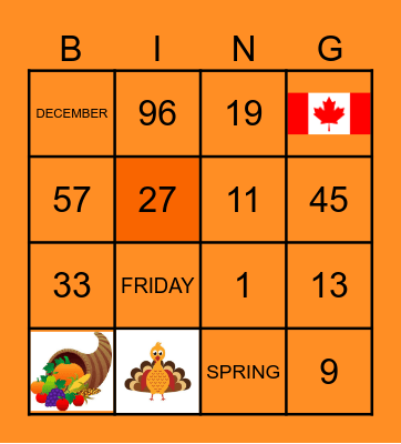 Thanksgiving Bingo Card