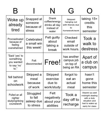 Burnout Bingo! Bingo Card