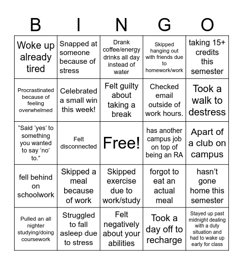 Burnout Bingo! Bingo Card
