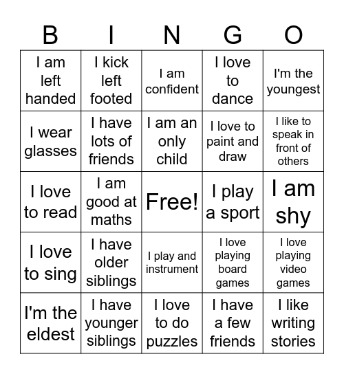 Identity Bingo Card