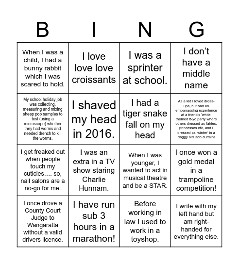 MHDL Team Bingo Card