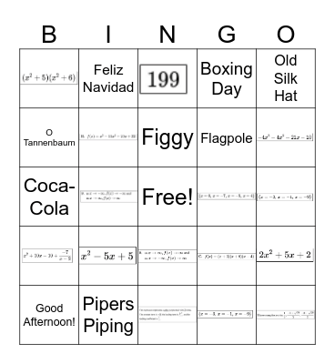 Algebra 2 Chapter 4 Bingo Card