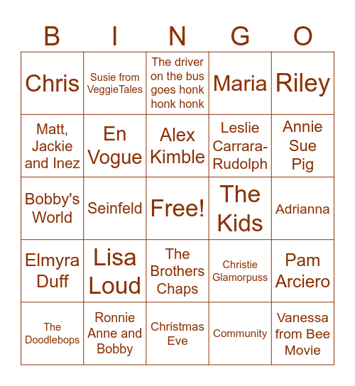 Snuffy Bingo Card