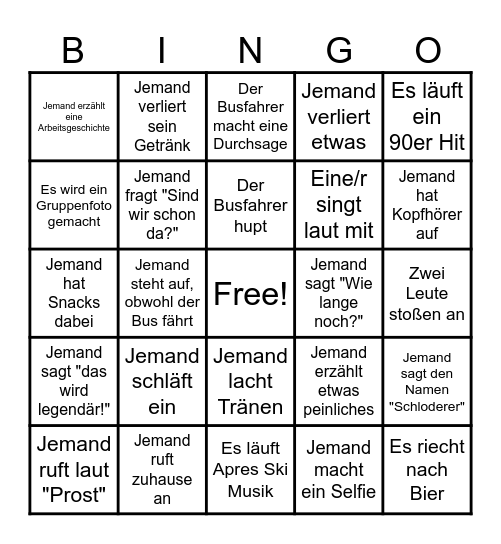 Betriebsausflug 2025 Bingo Card