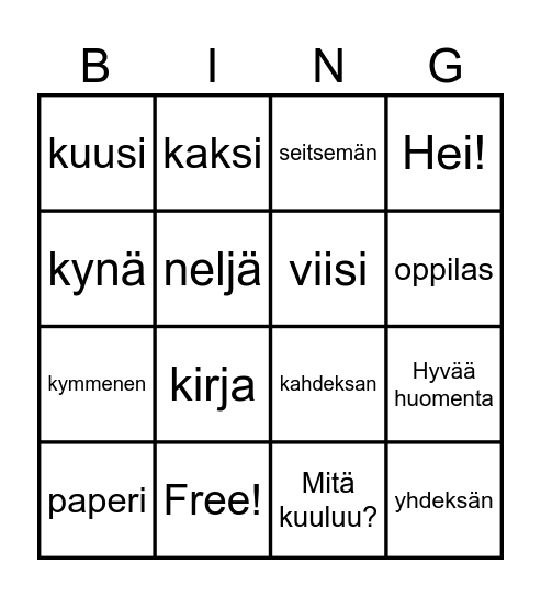 Finnish Bingo Card