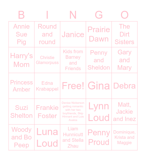 Prairie Dawn Bingo Card