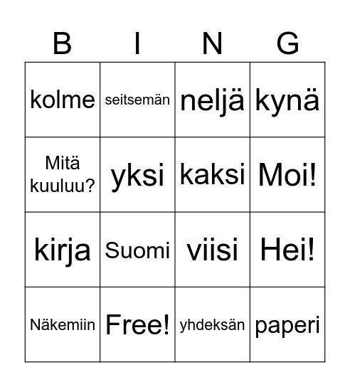 Finnish Bingo Card