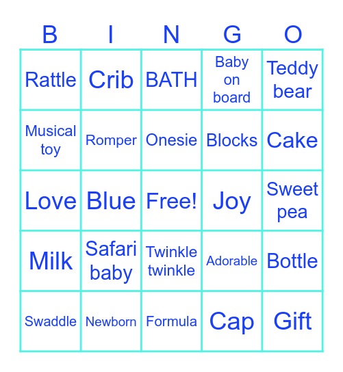 Rania's Baby Shower Bingo Card