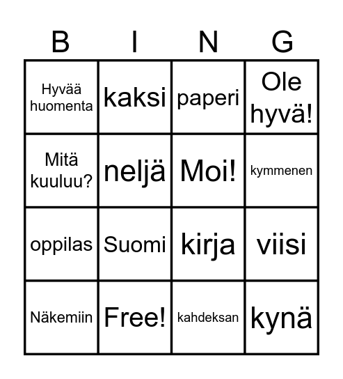 Finnish bingo Card