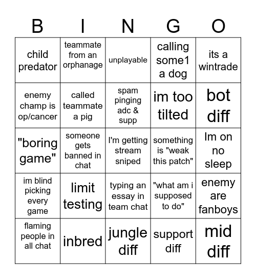 tarzaned bingo Card