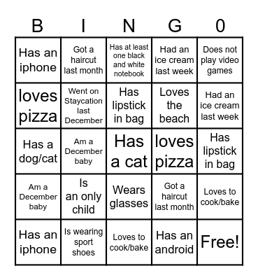 Ice-Ice Breaker! Bingo Card