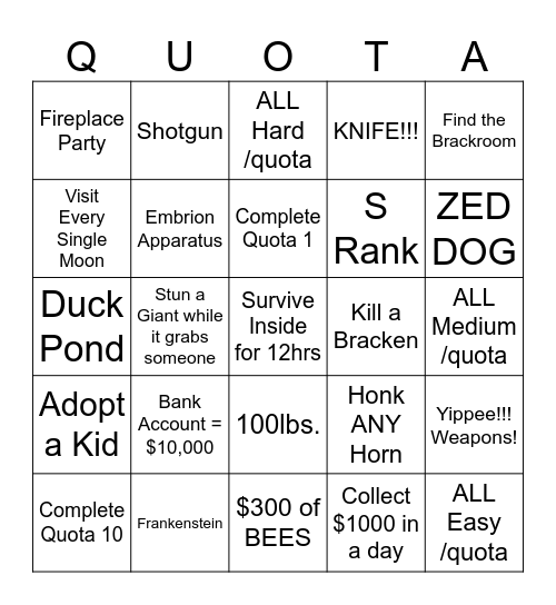 Lethal Quota Bingo Card