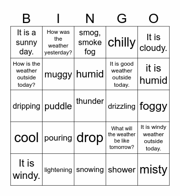 Weather Bingo Card