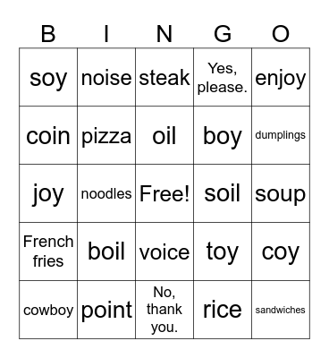 Unit 3 Vocabulary and Phonics Bingo Card
