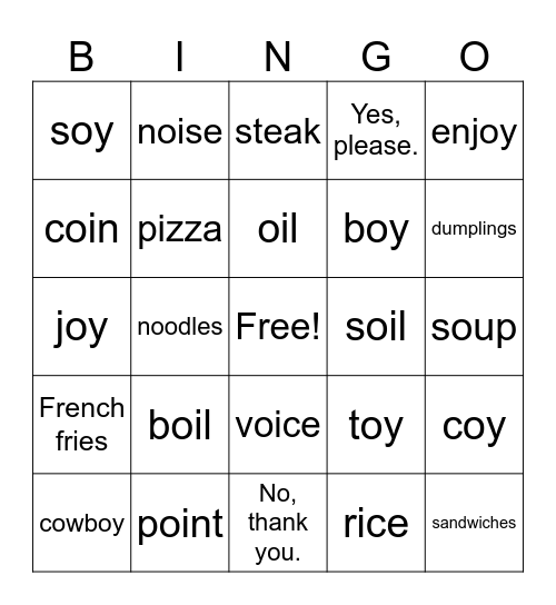 Unit 3 Vocabulary and Phonics Bingo Card