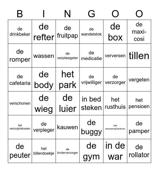 Zorgen voor Bingo Card