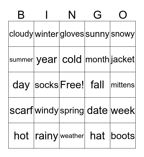 weather and seasons Bingo Card