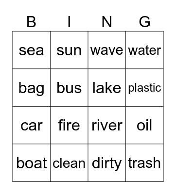Pollution Bingo Card